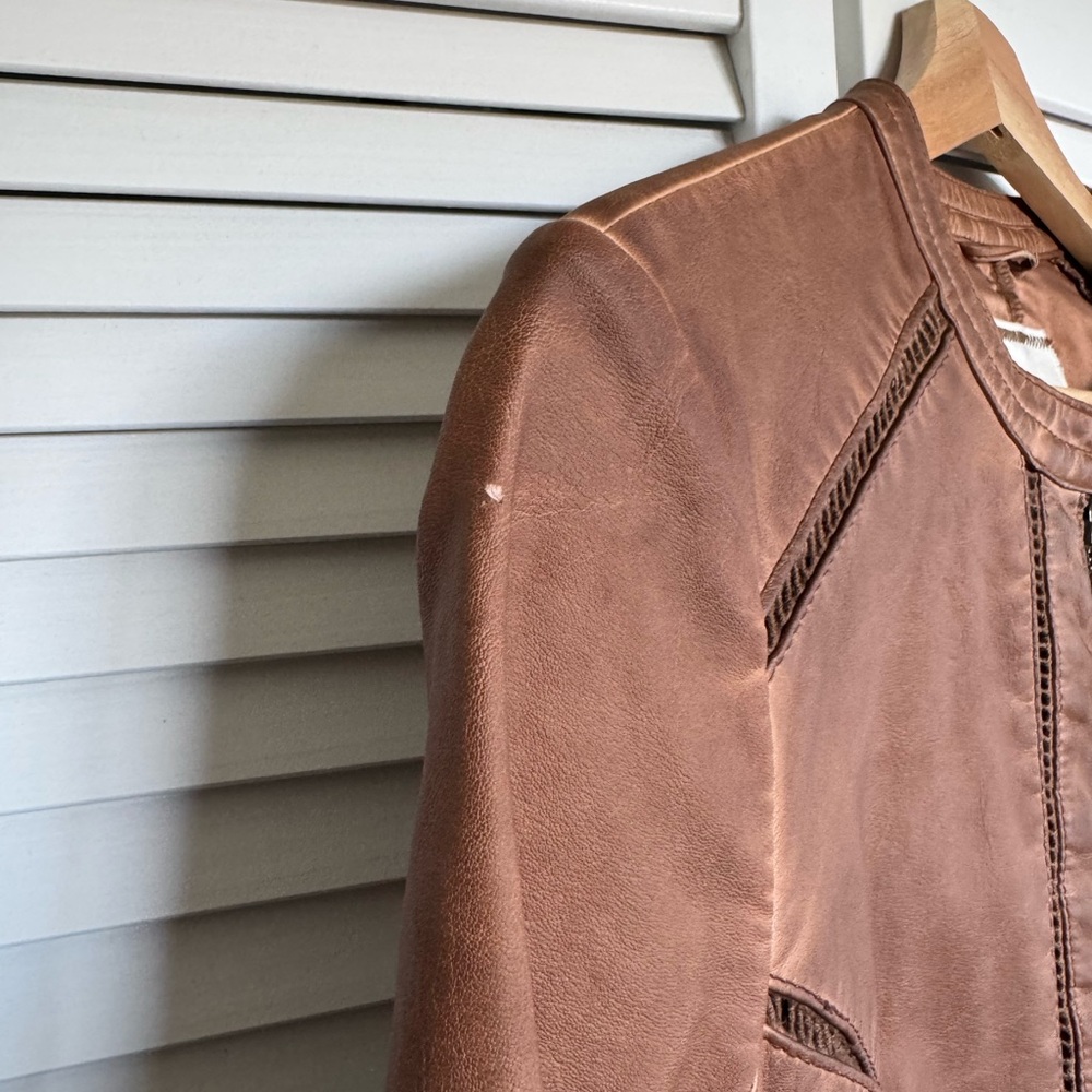 Hei Hei Anthropologie Brown Moto Jacket Petite Ribbed Hem Biker Full Zip | Small - Picture 9 of 10